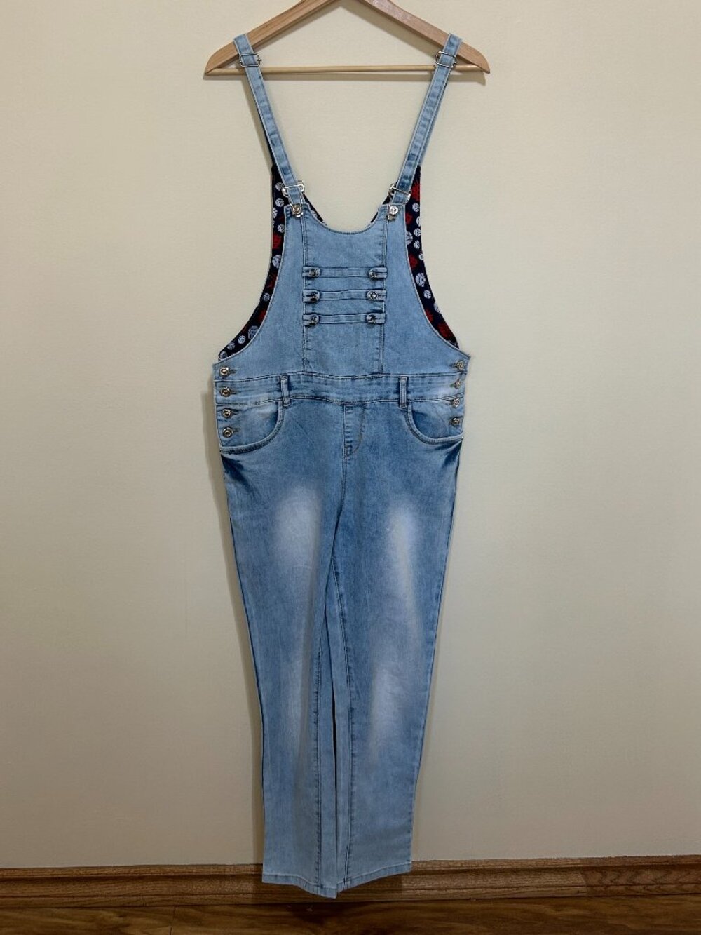 Original Low Waist Straight Denim Overalls Light Blue Size 34